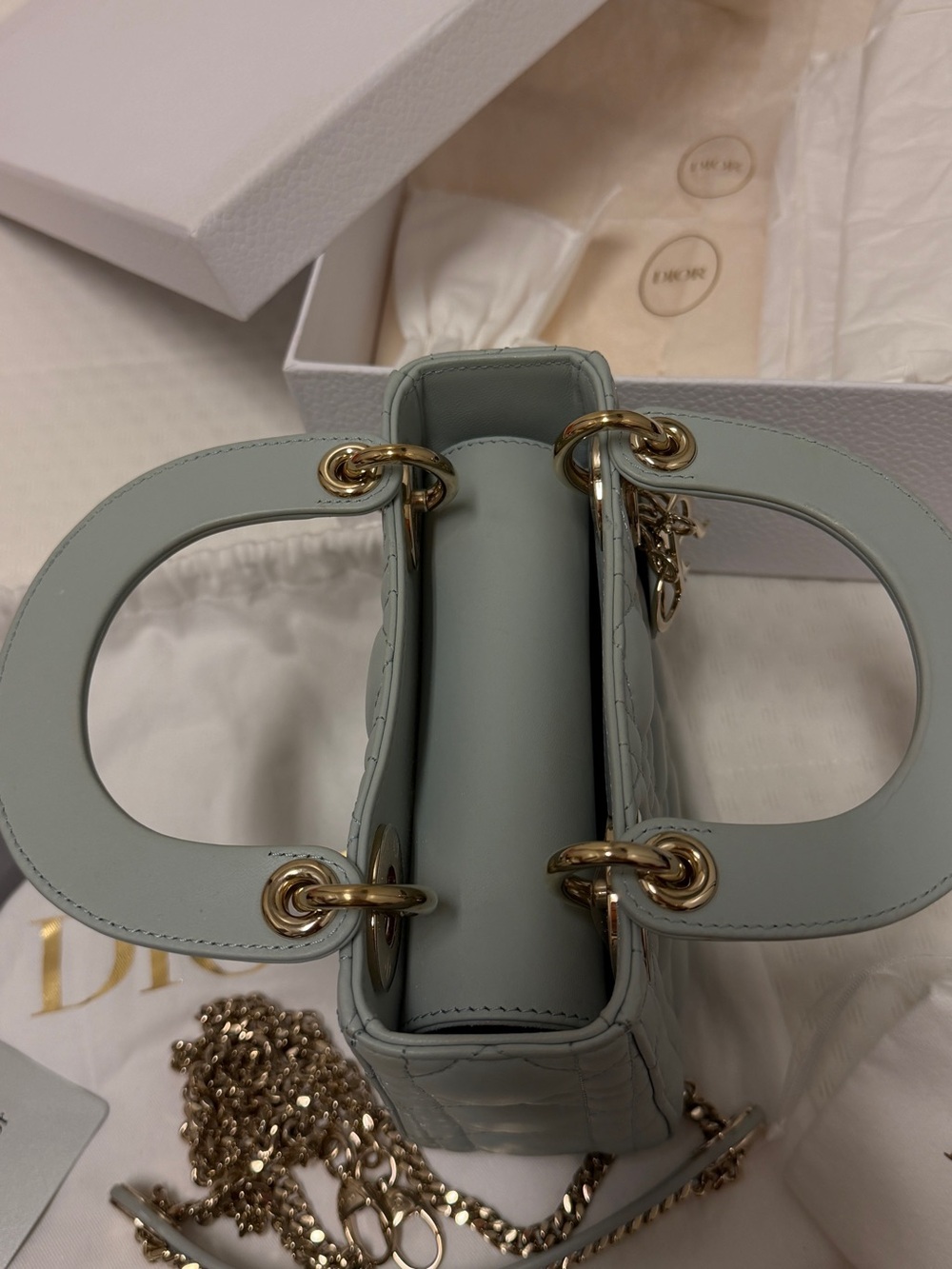 Dior Mini Lady Dior Top Handle Bag in Pale Slate Gray with Gold Hardware - Picture 7 of 10